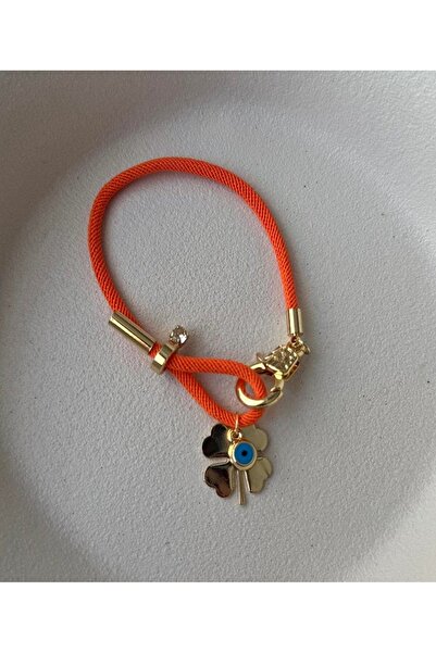 mos&more Turuncu İp Yonca Şans Bilekliği