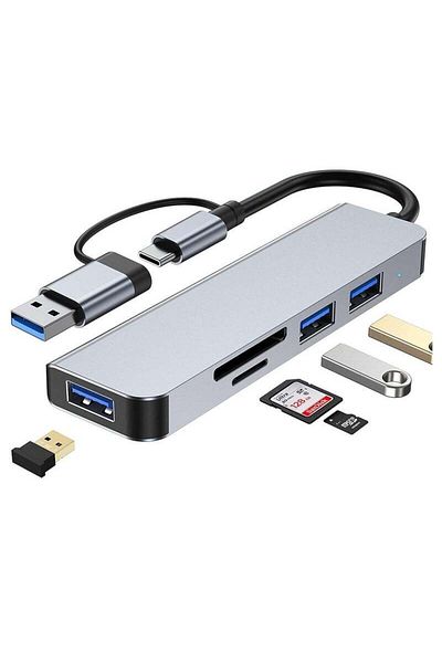SP USB C + USB Type A Hub 5 in1, USB C Adapter with Two USB-C Ports, USB 3.0, SD / TF Card Reader