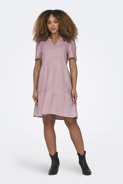 ONLY Women's V Neck Short Sleeve Linen Dress