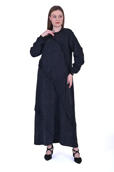 Invee Invee 7024 Ruffle Detailed Black Modal Dress