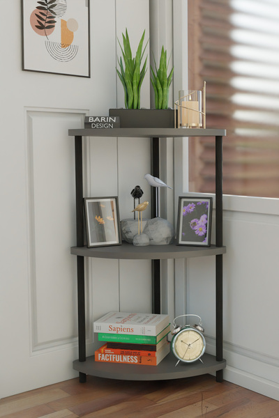 BARIN DESIGN 3 Katlı Dekoratif Köşe Raf Modern Kitaplık, Saksılık, Ev ve Ofis...