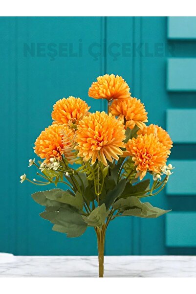 NEŞELİ ÇİÇEKLER Floare artificială 9 ramuri Crizantemă Buchet de flori de lux Culoare portocalie 34 cm