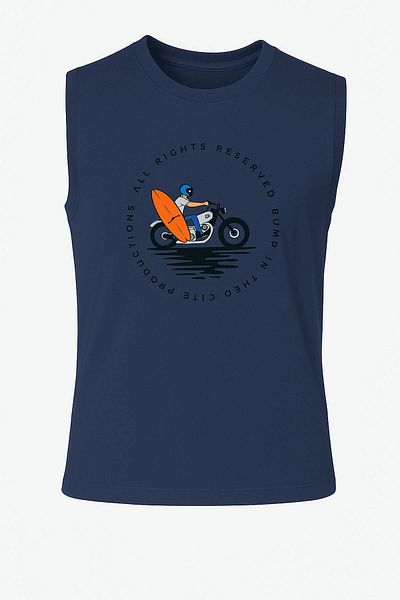 trender Motorcycle Print Indigo Men's Sleeveless T-Shirt
