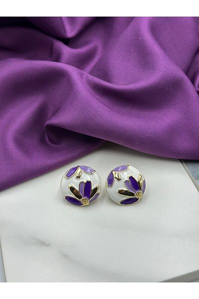 Lumiera Purple Enamel Flower Figured Design Earrings