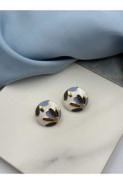 Lumiera Blue Enamel Flower Figured Design Earrings