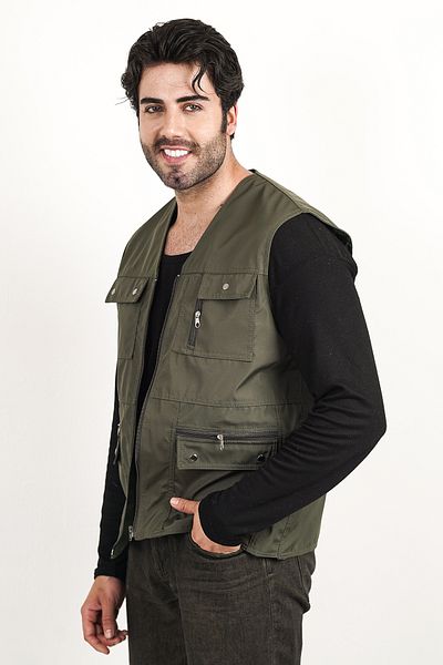 HeviStor Summer Vest Multi-Pleated Stylish Design Chest Pocket Zipper