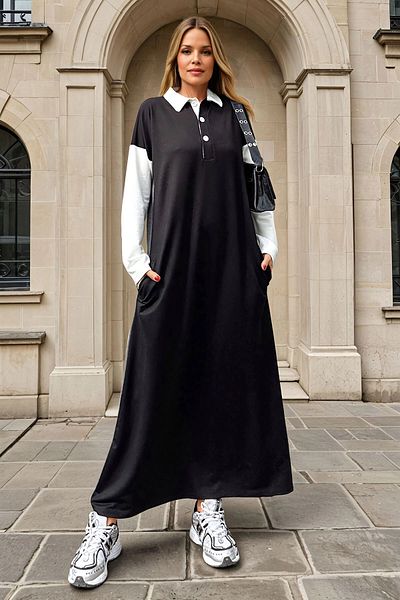 bacc Women's Black Polo Neck Long Dress Bcbsk-25700-3493