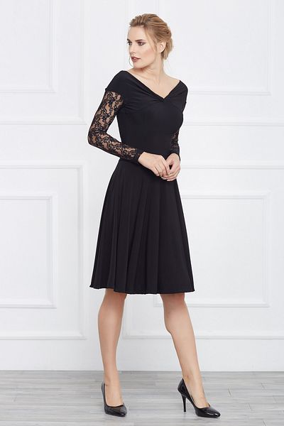 Laranor Black Madonna Collar Sleeve Lace Detail Dress 24L7551