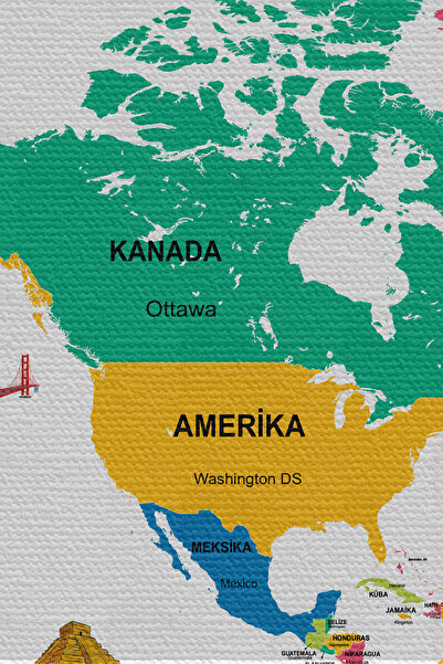 Lasirius Wall Covering, Turkish Current World Map with Carpet Flag Detail