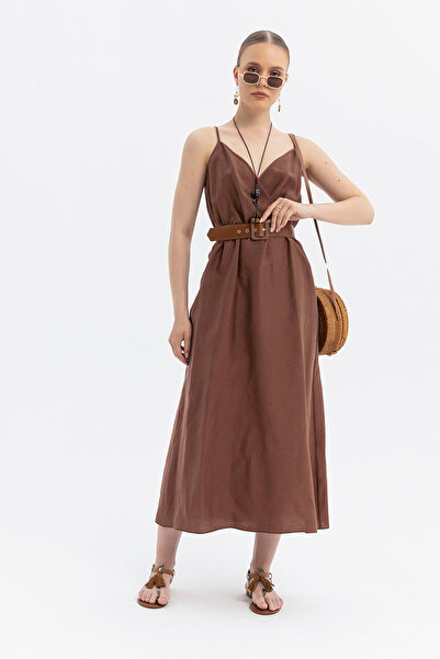 SOFT Natural Linen Lyocell Blended Premium Summer Suspender Dress – Belt Detail