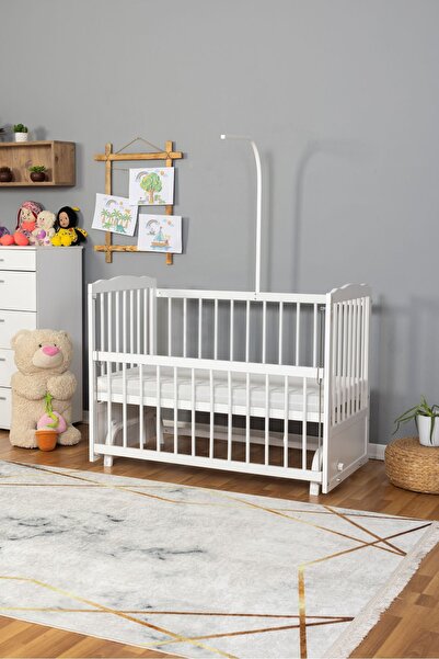 Bamgidoo Ahşap Beşik Anne Yanı Beşik Beyaz 60x120 - Uyku Setsiz Tek Yataklı