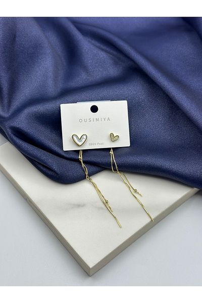 Lumiera Gold Gold Chain Detailed Heart Minimalist Design Steel Earrings