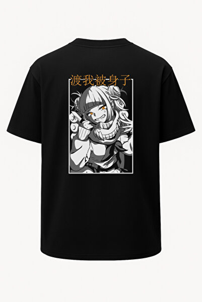 nirvoda My Hero Academia εμπριμέ μαύρο μπλουζάκι Unisex Oversize - Himiko Toga