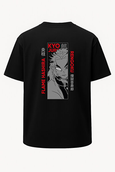 nirvoda تي شيرت Kyojuro Rengoku Demon Slayer مطبوع للجنسين مقاس كبير