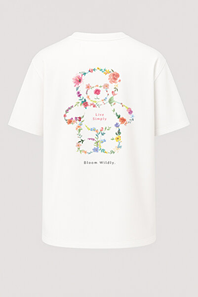 nirvoda Tricou unisex floral supradimensionat Live Simply - Teddy Bear Printed