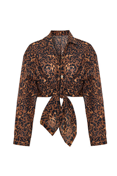 Beach&Beyond قميص الشاطئ النسائي ذو اللون البني الفهد كبير الحجم