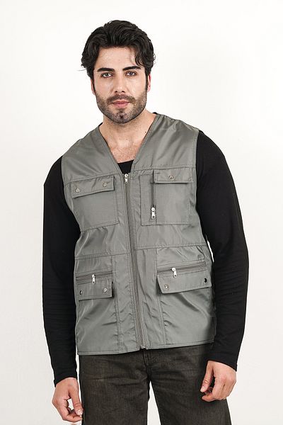 HeviStor Summer Vest Multi-Pleated Stylish Design Chest Pocket Zipper
