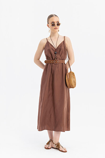 SOFT Natural Linen Lyocell Blended Premium Summer Suspender Dress – Belt Detail