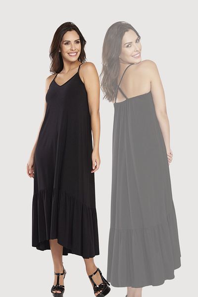 Laranor Black Back Cross Strap Skirt Tip Block Asymmetrical Dress 24L7549