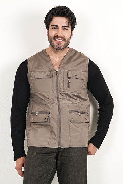 HeviStor Summer Vest Multi-Pleated Stylish Design Chest Pocket Zipper