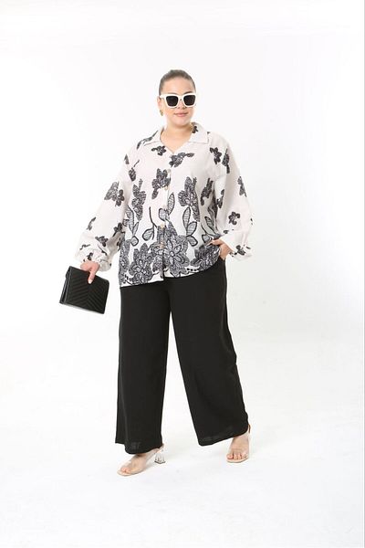 Butik Nilyam Set de lenjerie pentru femei, cu mâneci cu balon, pantaloni de cămașă, mărime mare, 24748