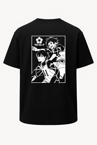 nirvoda تي شيرت كبير الحجم للجنسين - مطبوع عليه قفل أزرق من Bachira و Isagi