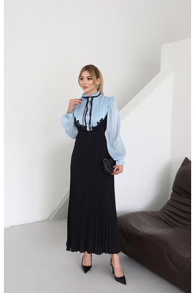 1Moda1Tarz Rochie de damă din țesătură din șifon Yoryo, argintiu, importată, cu dantelă, cu pliuri, căptușită cu panglică, cu design special