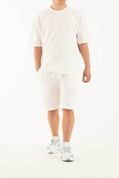 bombe Men's White 2-Piece Set Pocket Printed Oversize Comfort Relaxed Fit T-Shirt Shorts Set