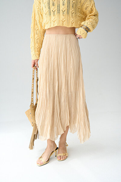 LOOSH Kadın Sarı Asimetrik Kesim Astarlı Etek