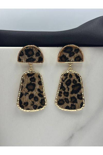 Lumiera Leopard Patterned Gold Detailed Textured Dangle Design Earrings