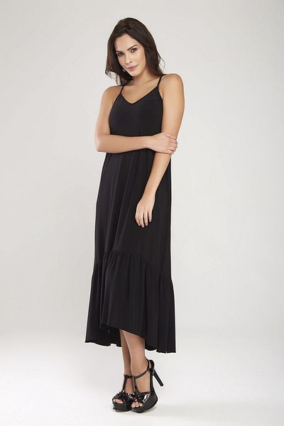 Laranor Black Back Cross Strap Skirt Tip Block Asymmetrical Dress 24L7549