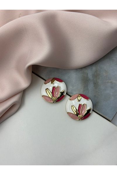 Lumiera Pink Enamel Flower Figured Design Earrings