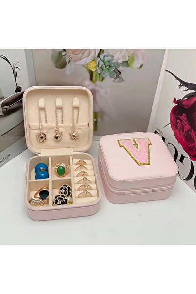 Choice صندوق تخزين مجوهرات صغير على شكل حرف V، أفكار هدايا وصيفة العروس، علبة مجوهرات للسفر، الحرف الأول مع اسم الميلاد.