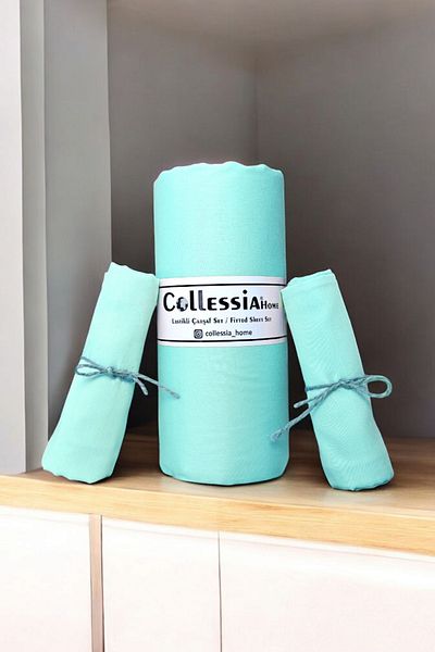 CollessiaHome 100% Cotton Satin Double Fitted Premium Fitted Sheet Set Bed Sheet Set - Turquoise Blue