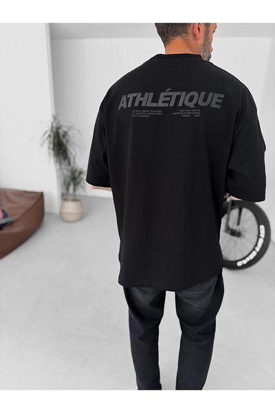 BYBASICMAN Black Athletique Printed Oversize T-Shirt Bs-009
