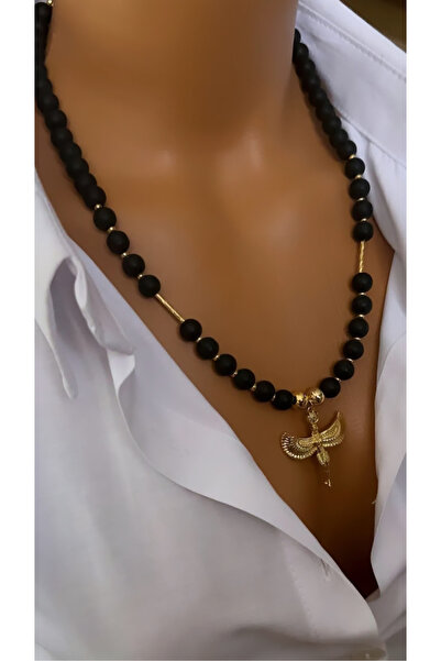 Nevaa Still Oniks doğaltaş altın kaplama çoklu kolye