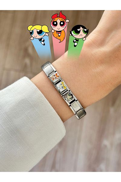 YOUES JEWELRY Unisex Italian Charm Power Puff Girls Buttercup 1 Piece Stainless Steel Charm 9mm Charm Attachment Link
