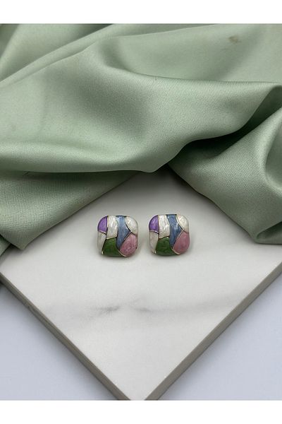 Lumiera Colorful Enamel Square Form Design Earrings