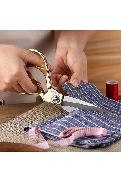 Sermet Süs Dünyası Sermet Original Fabric Jeans Leather Cutting Professional Tailor Scissors Steel Large Size Gold Color in Box
