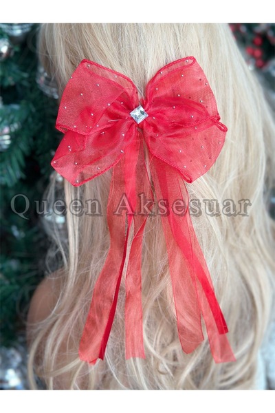 QUEEN AKSESUAR Broșă de piatră, tul strălucitor, fundă cu coadă, cataramă prințesă, roșu