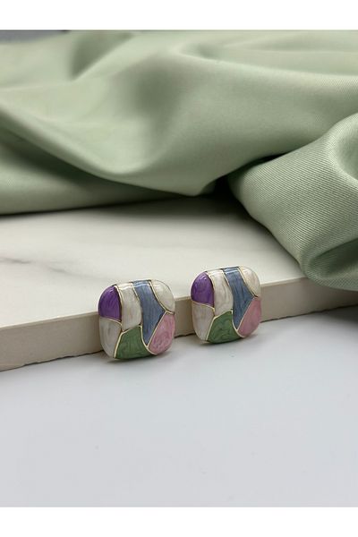 Lumiera Colorful Enamel Square Form Design Earrings