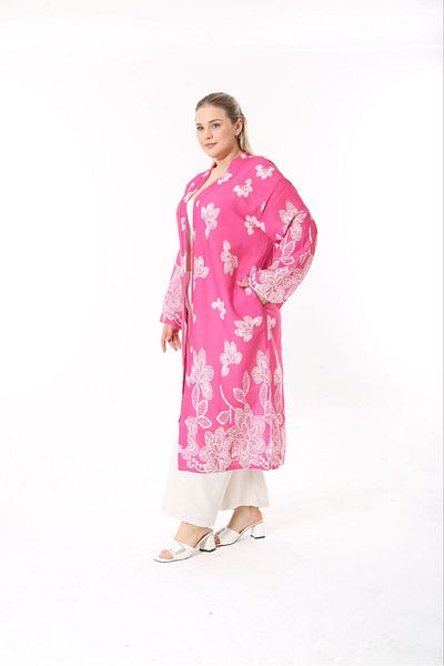 Butik Nilyam Women's Plus Size Linen Kimono and Pants Bottom Set 24751