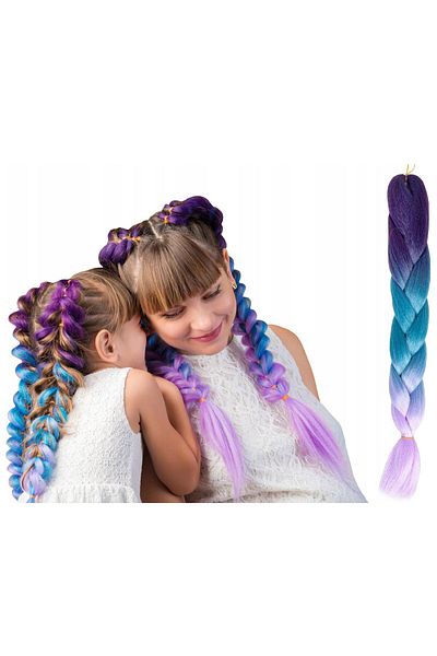 zola Extensii de păr sintetic pentru împletituri, Zola®, ombre violet albastru, 60 cm