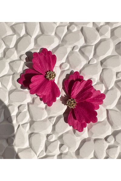 ACCESSORY Fuchsia Half Flower Earrings Fuchsia Polymer Clay Flower Earrings