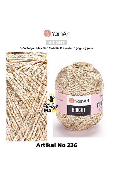 Yarnart Bright -236- Shiny Metallic and Fine Knitting Yarn80% Polyamide – 20% Metallic Polyester 90Gr 340Meters