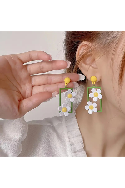 WasWink Enamel Çiçek Damlama Küpe, Tatil Stili