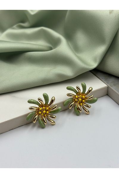 Lumiera Green and Yellow Enamel Flower Design Dangle Steel Earrings