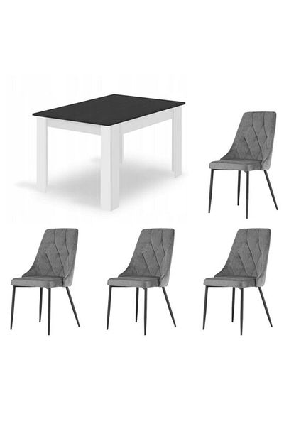 Avex Masa sufragerie/living + 4 scaune Imola, Artool, lemn, alb si negru, 120x80x75 cm