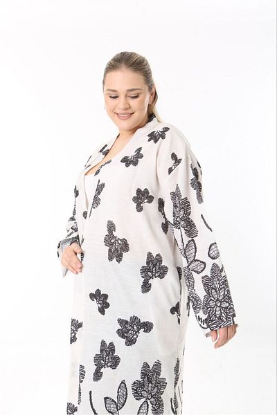 Butik Nilyam Γυναικείο Σετ Βραδινό Φόρεμα Κιμονό και Παντελόνι Λινό Plus Size 24752