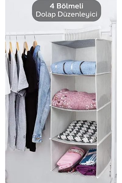 Kenpool 4 Compartment Layered Hanging Clothes with Pockets Clothes Closet Foldable Clothes Storage Shelves Organizer